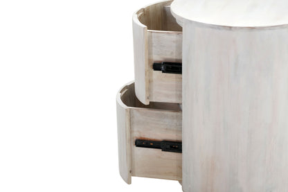 24 White Solid Wood Round Drum Side Table with Two Storage Drawers-3