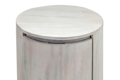 24 White Solid Wood Round Drum Side Table with Two Storage Drawers-4
