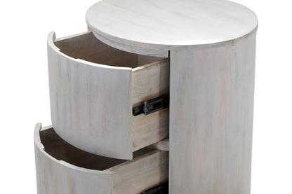 24 White Solid Wood Round Drum Side Table with Two Storage Drawers-5