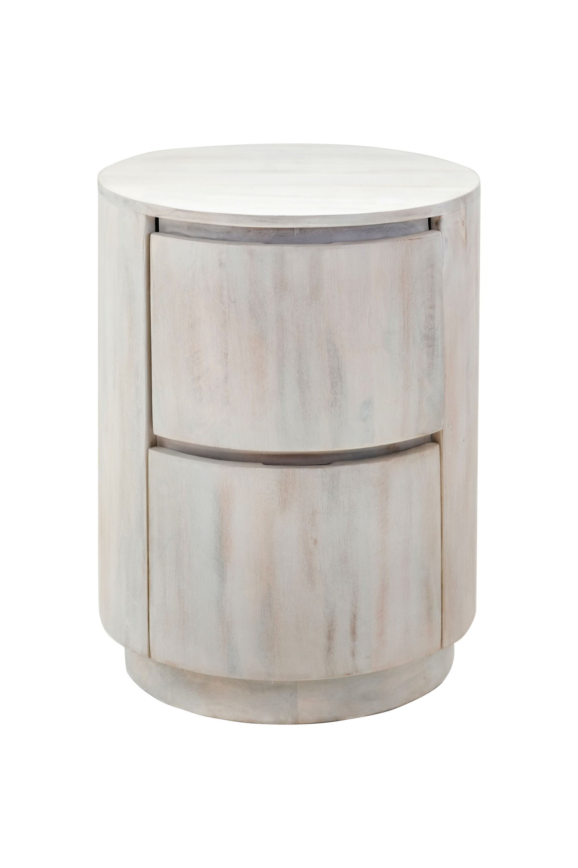 24 White Solid Wood Round Drum Side Table with Two Storage Drawers-7