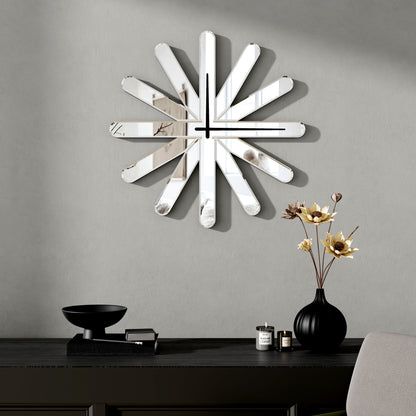 26" Silver Mirrored Glass Silent Analog Starburst Wall Clock-5