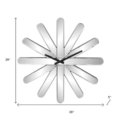 26" Silver Mirrored Glass Silent Analog Starburst Wall Clock-8