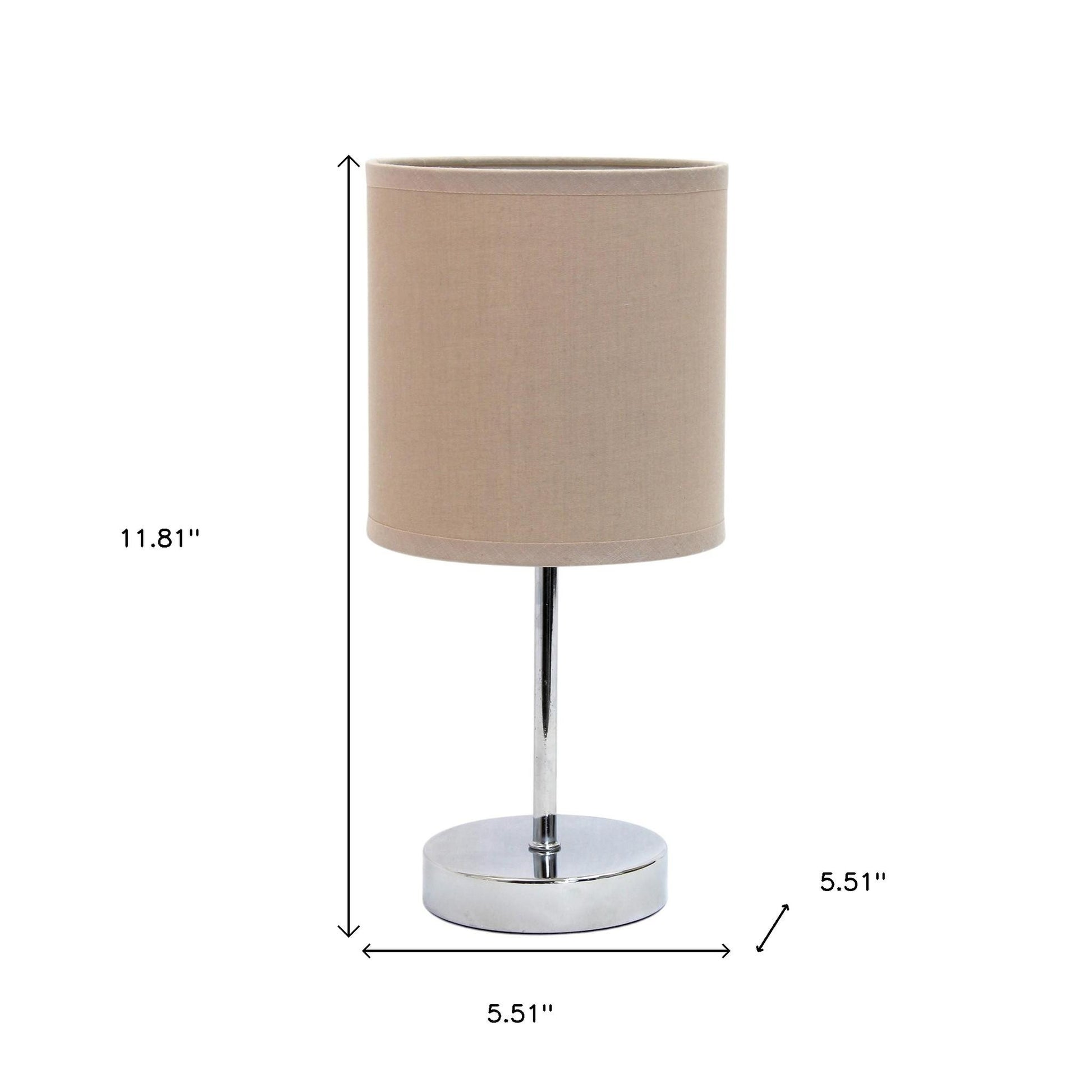 12" Silver Metal Table Lamp LED With Gray Drum Shade-4