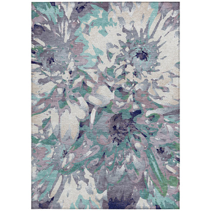 9x12 Lavender Gray Floral Indoor Outdoor Washable Area Rug