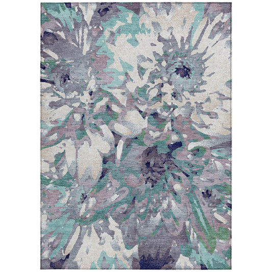 9x12 Lavender Gray Floral Indoor Outdoor Washable Area Rug