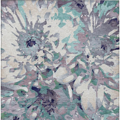 9x12 Lavender Gray Floral Indoor Outdoor Washable Area Rug