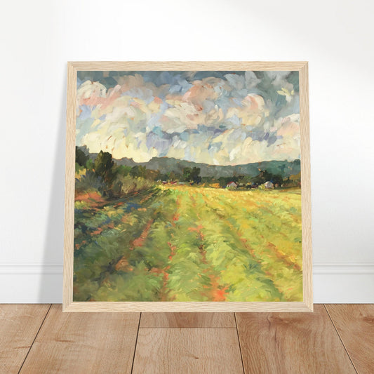 ‘Before the Harvest’ Landscape | 12x12 Wooden Framed Art Print | Original Artwork by American Artist Barbara Cleary
