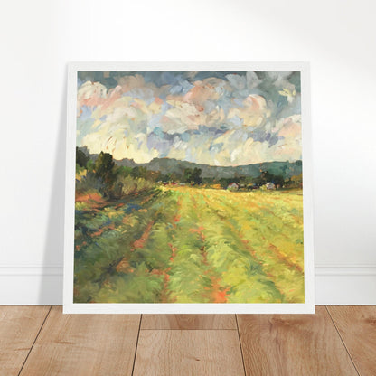 ‘Before the Harvest’ Landscape | 12x12 Wooden Framed Art Print | Original Artwork by American Artist Barbara Cleary