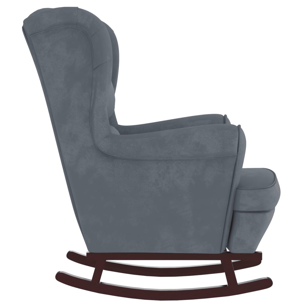 Dark Gray Velvet Rocking Chair with Solid Wood Rubber Legs-2