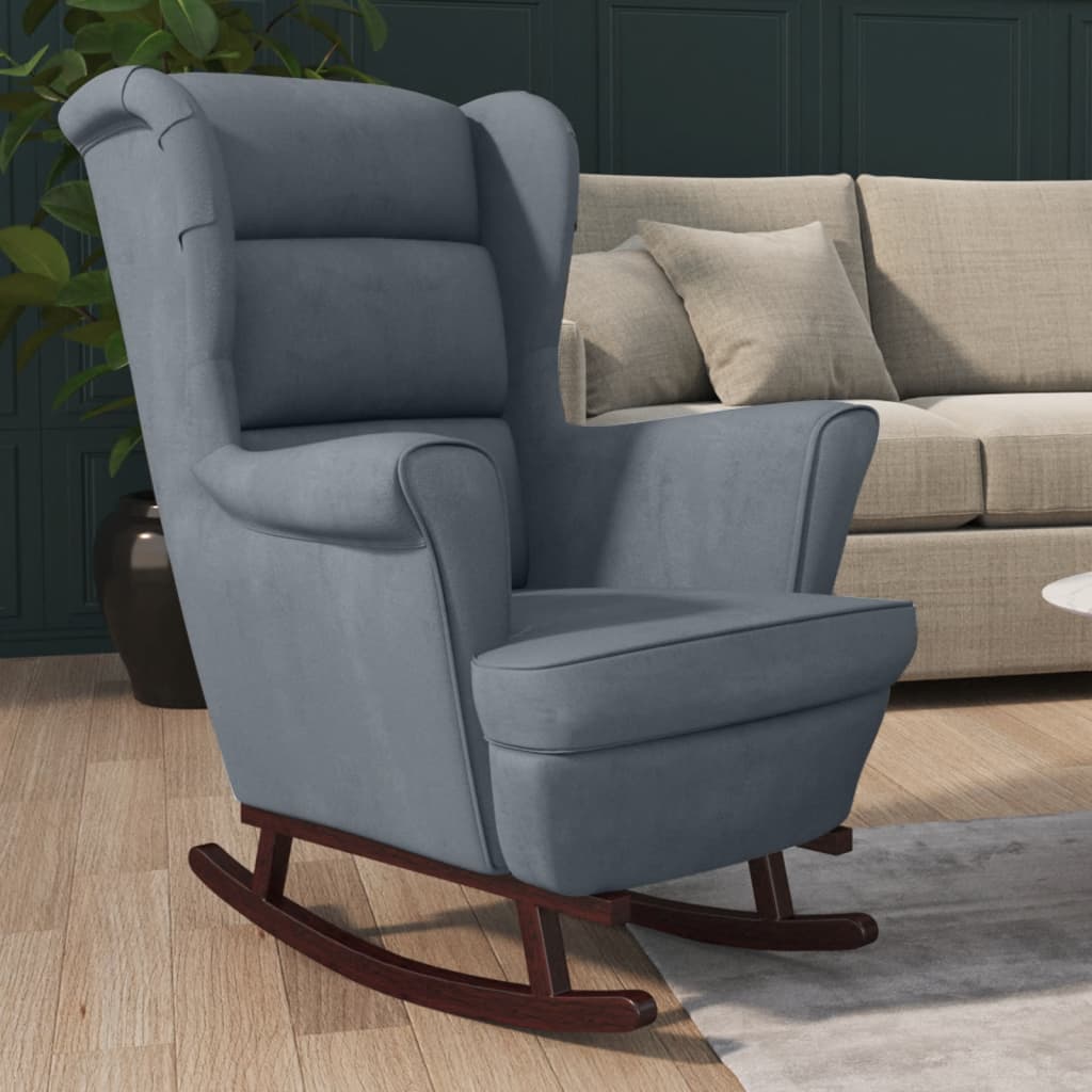 Dark Gray Velvet Rocking Chair with Solid Wood Rubber Legs-0