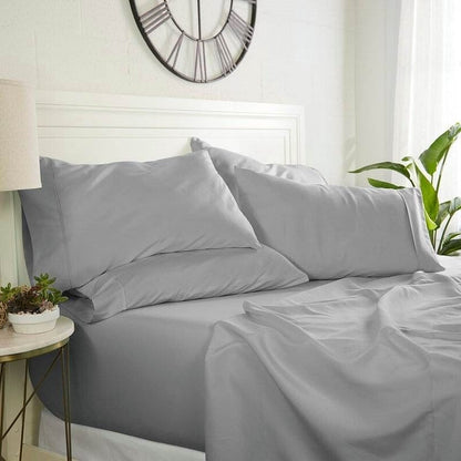 Full size Grey 6 Piece Wrinkle Resistant Microfiber Polyester Sheet Set