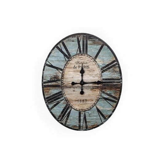 Turquoise Distressed Paris Wood Oversized Wall Clock with Roman Numerals-0