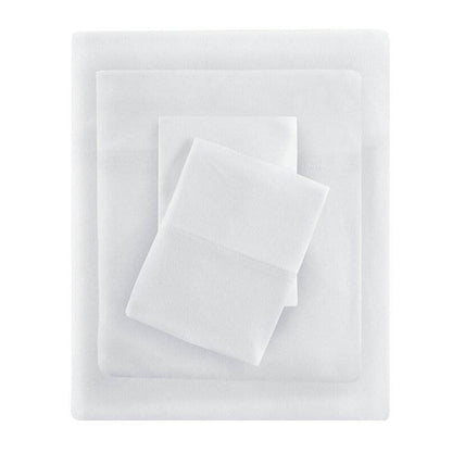 Twin XL Size 4-Piece Cotton Blend Jersey Sheet Set in White-0