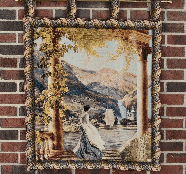 Coastal Mountain Range Textured Art 28x31 inches Wall Tapestry with Floral Border.-2