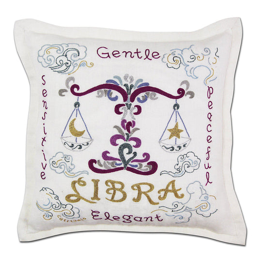 Libra Astrology Hand-Embroidered Pillow by Cat Studio-0